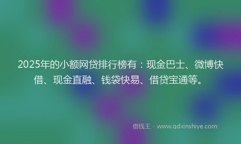 2025年的小额网贷排行榜有：现金巴士、微博快借、现金直融、钱袋快易、借贷宝通等。