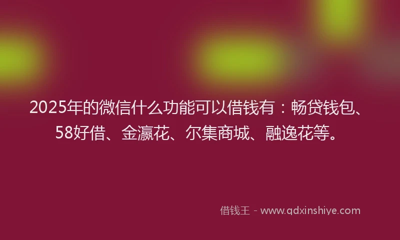 2025年的微信什么功能可以借钱有：畅贷钱包、58好借、金瀛花、尔集商城、融逸花等。
