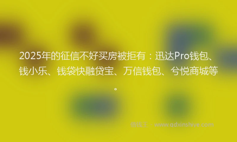 2025年的征信不好买房被拒有：迅达Pro钱包、钱小乐、钱袋快融贷宝、万信钱包、兮悦商城等。