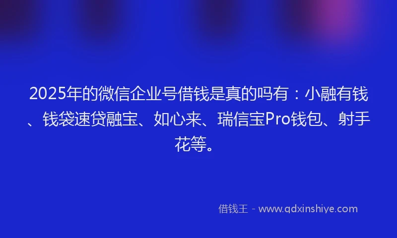 2025年的微信企业号借钱是真的吗有：小融有钱、钱袋速贷融宝、如心来、瑞信宝Pro钱包、射手花等。