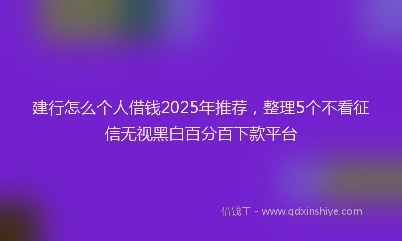 建行怎么个人借钱2025年推荐，整理5个不看征信无视黑白百分百下款平台