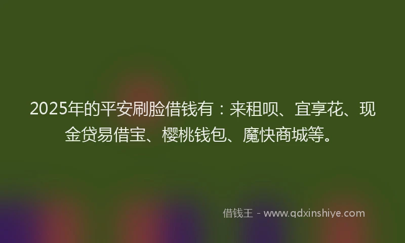 2025年的平安刷脸借钱有：来租呗、宜享花、现金贷易借宝、樱桃钱包、魔快商城等。