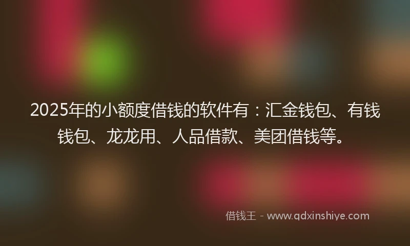 2025年的小额度借钱的软件有：汇金钱包、有钱钱包、龙龙用、人品借款、美团借钱等。