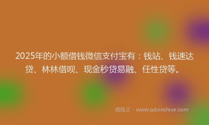 2025年的小额借钱微信支付宝有：钱站、钱速达贷、林林借呗、现金秒贷易融、任性贷等。