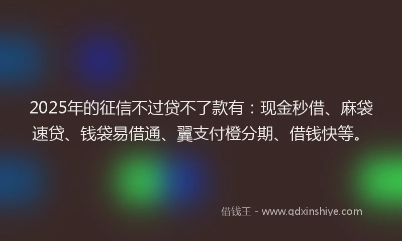 2025年的征信不过贷不了款有：现金秒借、麻袋速贷、钱袋易借通、翼支付橙分期、借钱快等。