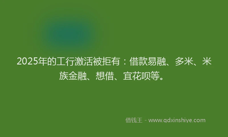 2025年的工行激活被拒有：借款易融、多米、米族金融、想借、宜花呗等。