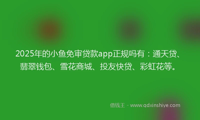 2025年的小鱼免审贷款app正规吗有：通天贷、翡翠钱包、雪花商城、投友快贷、彩虹花等。