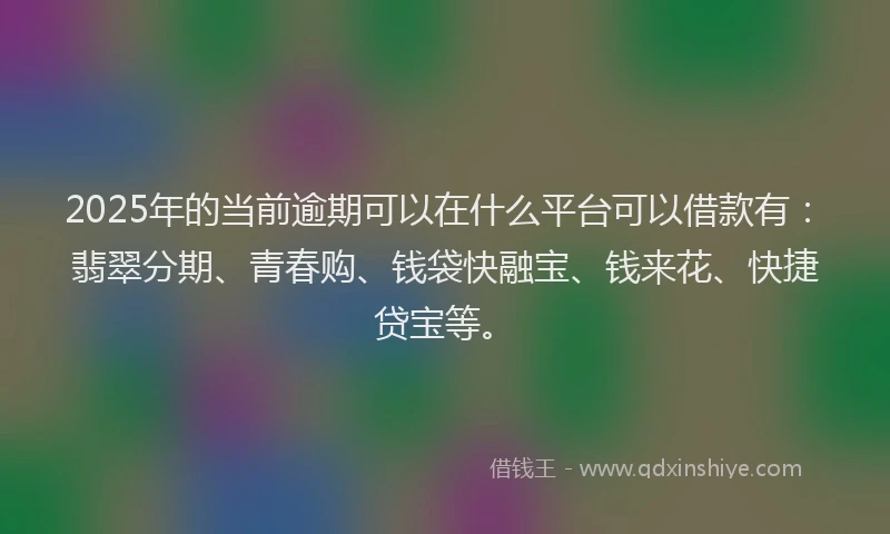 2025年的当前逾期可以在什么平台可以借款有：翡翠分期、青春购、钱袋快融宝、钱来花、快捷贷宝等。
