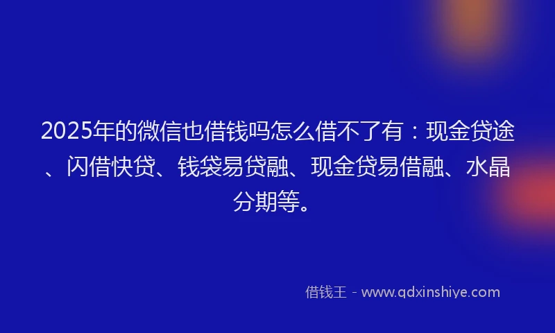2025年的微信也借钱吗怎么借不了有：现金贷途、闪借快贷、钱袋易贷融、现金贷易借融、水晶分期等。