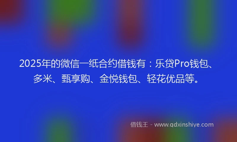 2025年的微信一纸合约借钱有：乐贷Pro钱包、多米、甄享购、金悦钱包、轻花优品等。