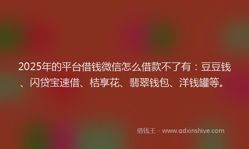 2025年的平台借钱微信怎么借款不了有：豆豆钱、闪贷宝速借、桔享花、翡翠钱包、洋钱罐等。