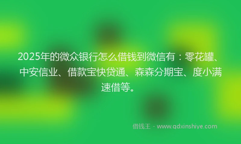 2025年的微众银行怎么借钱到微信有：零花罐、中安信业、借款宝快贷通、森森分期宝、度小满速借等。