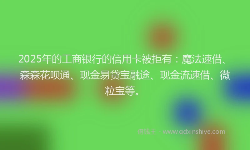 2025年的工商银行的信用卡被拒有：魔法速借、森森花呗通、现金易贷宝融途、现金流速借、微粒宝等。