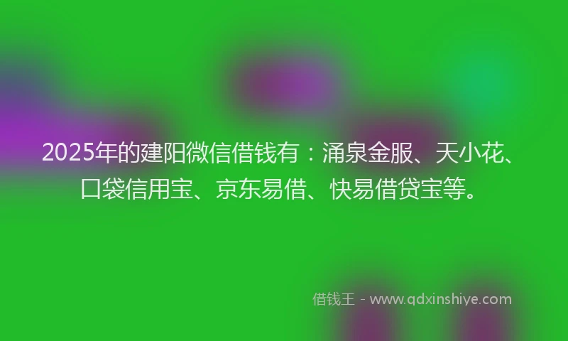 2025年的建阳微信借钱有：涌泉金服、天小花、口袋信用宝、京东易借、快易借贷宝等。