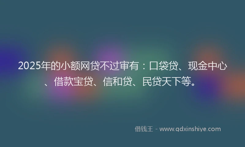 2025年的小额网贷不过审有：口袋贷、现金中心、借款宝贷、信和贷、民贷天下等。