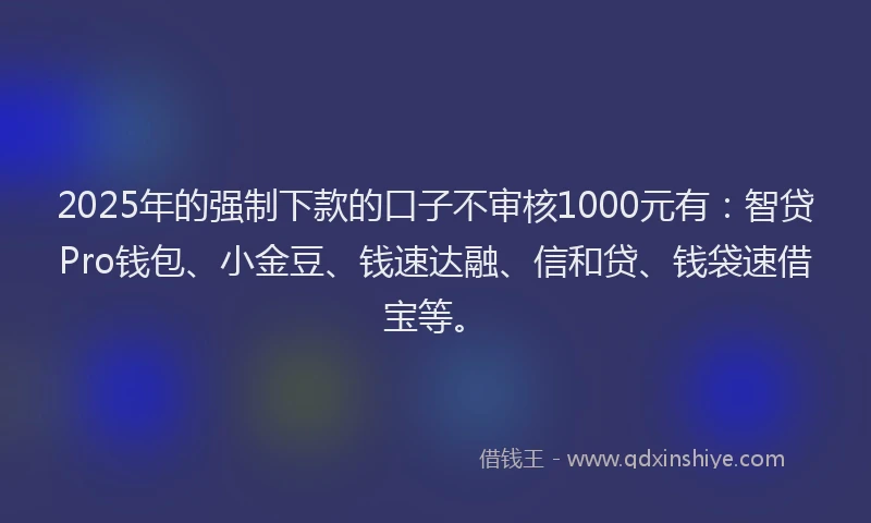 2025年的强制下款的口子不审核1000元有：智贷Pro钱包、小金豆、钱速达融、信和贷、钱袋速借宝等。
