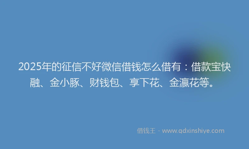 2025年的征信不好微信借钱怎么借有：借款宝快融、金小豚、财钱包、享下花、金瀛花等。