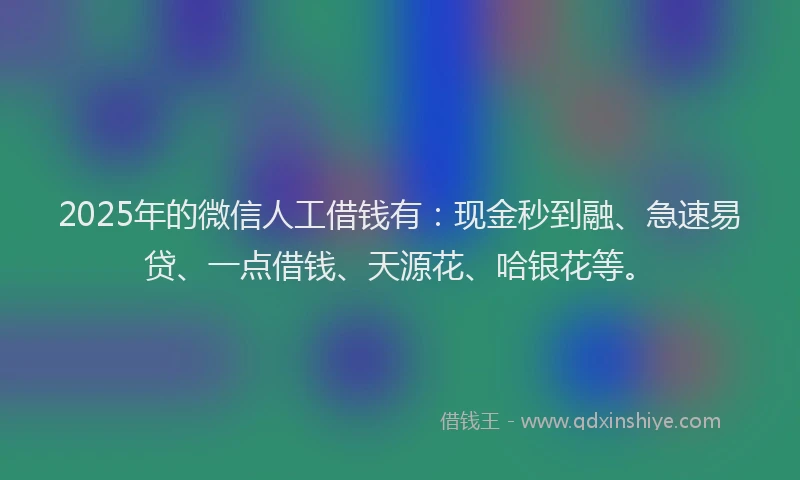 2025年的微信人工借钱有：现金秒到融、急速易贷、一点借钱、天源花、哈银花等。