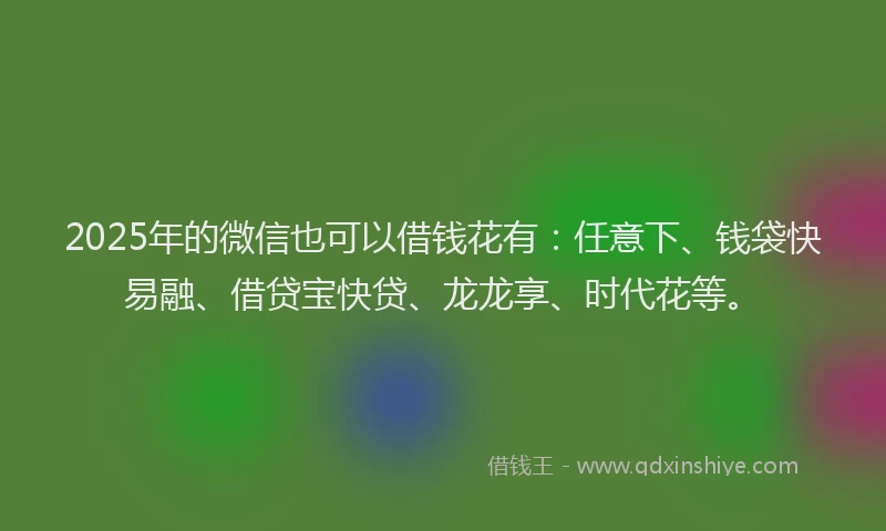 2025年的微信也可以借钱花有：任意下、钱袋快易融、借贷宝快贷、龙龙享、时代花等。