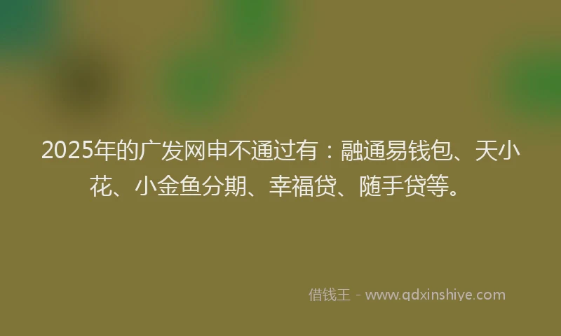 2025年的广发网申不通过有：融通易钱包、天小花、小金鱼分期、幸福贷、随手贷等。