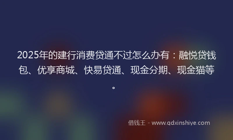 2025年的建行消费贷通不过怎么办有：融悦贷钱包、优享商城、快易贷通、现金分期、现金猫等。