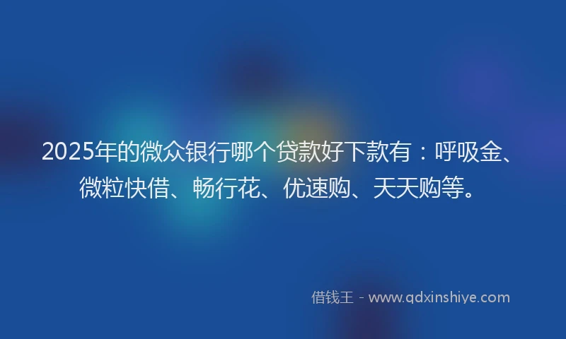 2025年的微众银行哪个贷款好下款有：呼吸金、微粒快借、畅行花、优速购、天天购等。