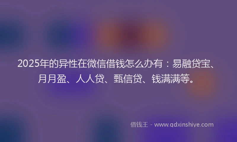 2025年的异性在微信借钱怎么办有：易融贷宝、月月盈、人人贷、甄信贷、钱满满等。