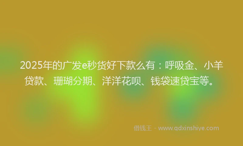 2025年的广发e秒货好下款么有：呼吸金、小羊贷款、珊瑚分期、洋洋花呗、钱袋速贷宝等。