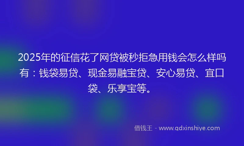 2025年的征信花了网贷被秒拒急用钱会怎么样吗有：钱袋易贷、现金易融宝贷、安心易贷、宜口袋、乐享宝等。