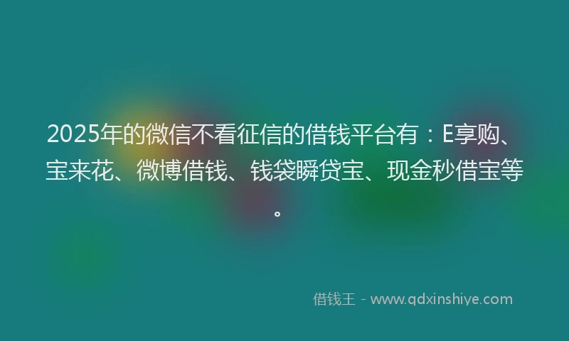 2025年的微信不看征信的借钱平台有：E享购、宝来花、微博借钱、钱袋瞬贷宝、现金秒借宝等。