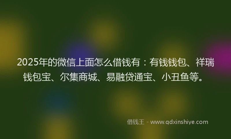 2025年的微信上面怎么借钱有：有钱钱包、祥瑞钱包宝、尔集商城、易融贷通宝、小丑鱼等。