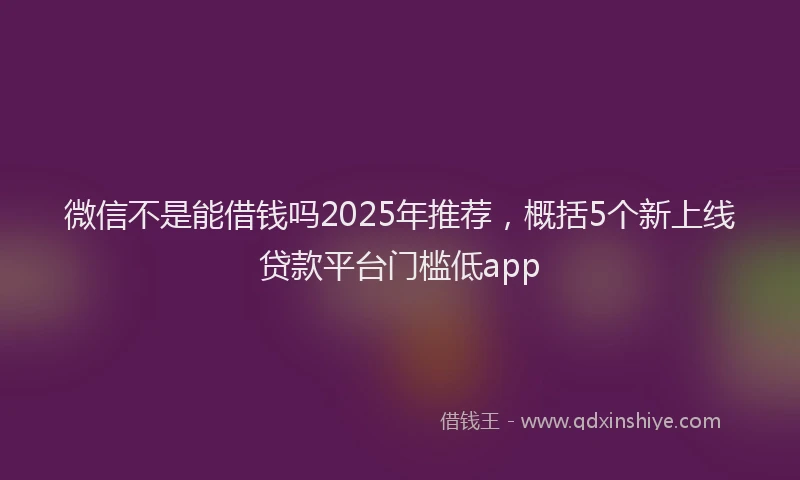 微信不是能借钱吗2025年推荐，概括5个新上线贷款平台门槛低app