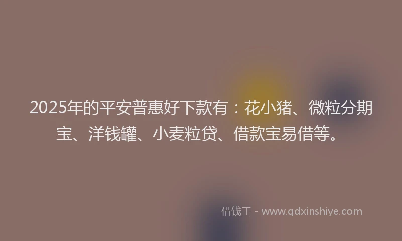 2025年的平安普惠好下款有：花小猪、微粒分期宝、洋钱罐、小麦粒贷、借款宝易借等。