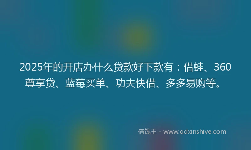 2025年的开店办什么贷款好下款有：借蛙、360尊享贷、蓝莓买单、功夫快借、多多易购等。