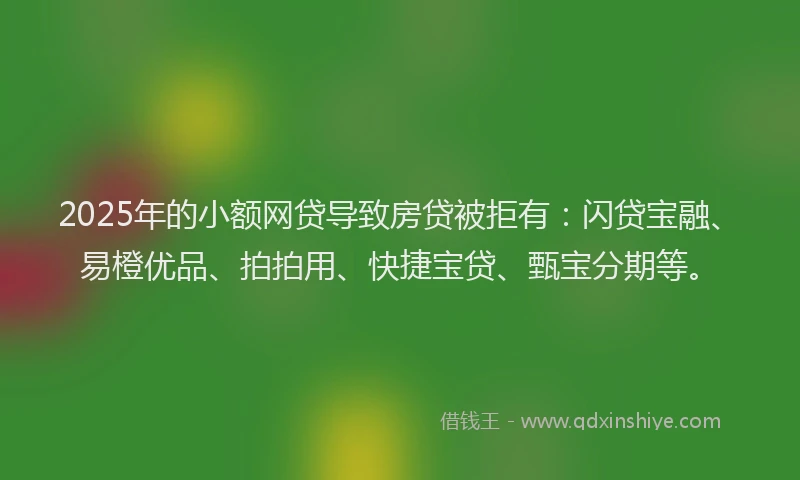 2025年的小额网贷导致房贷被拒有：闪贷宝融、易橙优品、拍拍用、快捷宝贷、甄宝分期等。