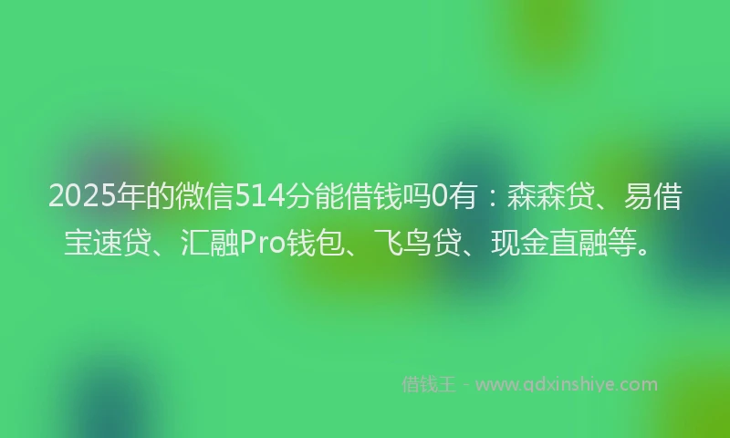 2025年的微信514分能借钱吗0有：森森贷、易借宝速贷、汇融Pro钱包、飞鸟贷、现金直融等。