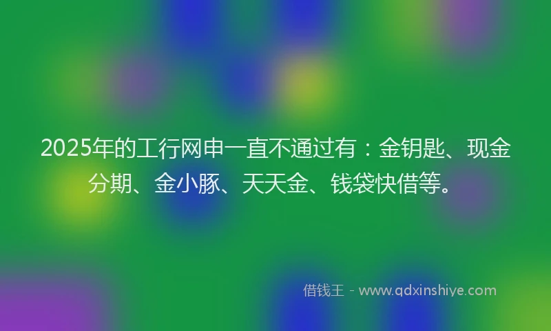 2025年的工行网申一直不通过有：金钥匙、现金分期、金小豚、天天金、钱袋快借等。