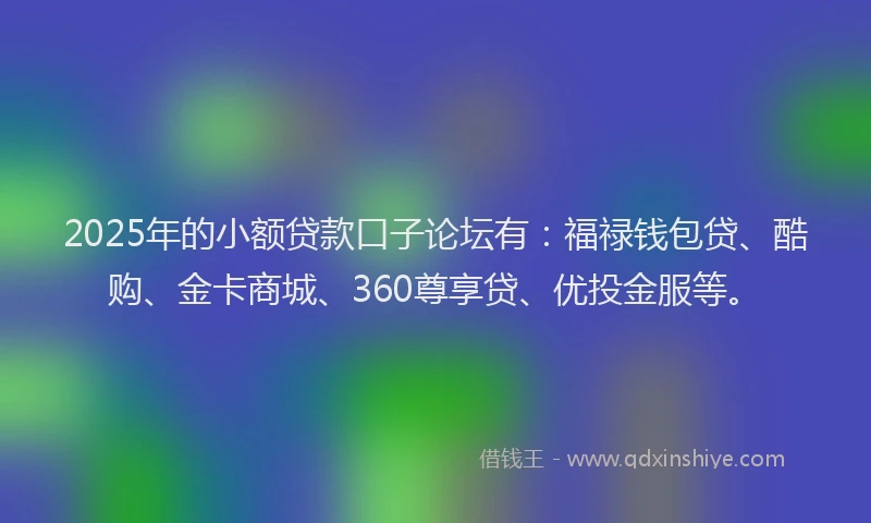 2025年的小额贷款口子论坛有：福禄钱包贷、酷购、金卡商城、360尊享贷、优投金服等。
