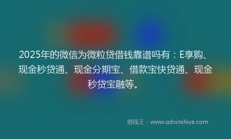 2025年的微信为微粒贷借钱靠谱吗有：E享购、现金秒贷通、现金分期宝、借款宝快贷通、现金秒贷宝融等。