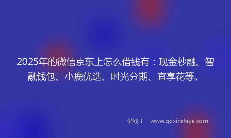 2025年的微信京东上怎么借钱有：现金秒融、智融钱包、小鹿优选、时光分期、宜享花等。