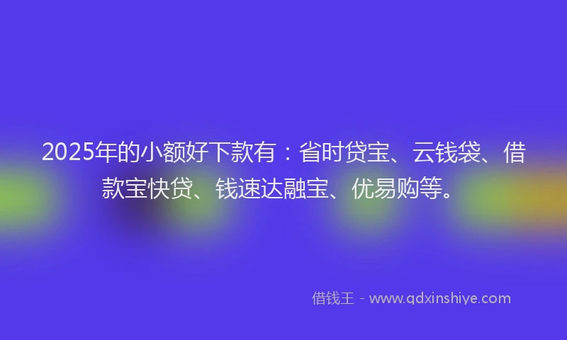 2025年的小额好下款有：省时贷宝、云钱袋、借款宝快贷、钱速达融宝、优易购等。
