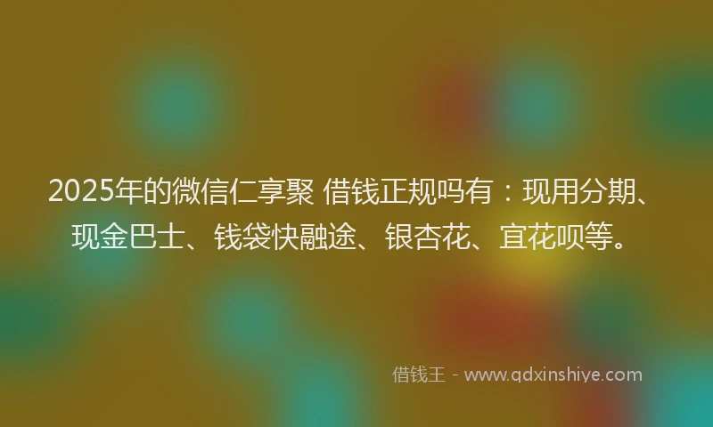 2025年的微信仁享聚 借钱正规吗有：现用分期、现金巴士、钱袋快融途、银杏花、宜花呗等。