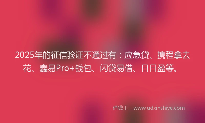 2025年的征信验证不通过有：应急贷、携程拿去花、鑫易Pro+钱包、闪贷易借、日日盈等。