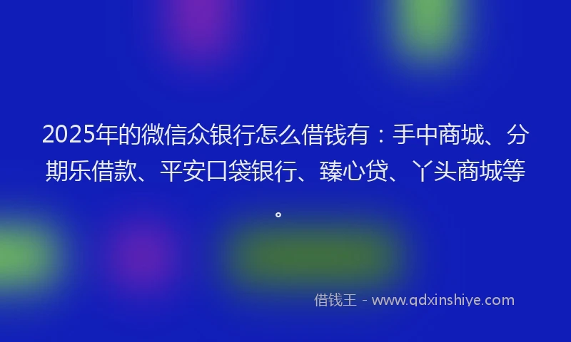 2025年的微信众银行怎么借钱有：手中商城、分期乐借款、平安口袋银行、臻心贷、丫头商城等。