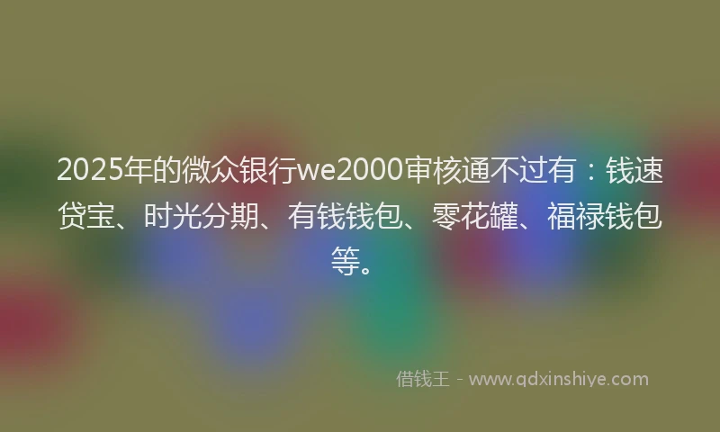 2025年的微众银行we2000审核通不过有：钱速贷宝、时光分期、有钱钱包、零花罐、福禄钱包等。