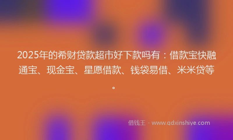 2025年的希财贷款超市好下款吗有：借款宝快融通宝、现金宝、星愿借款、钱袋易借、米米贷等。