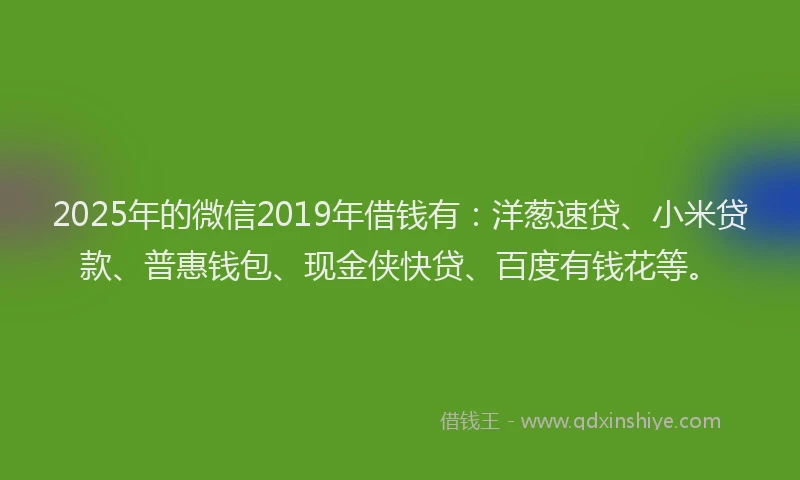 2025年的微信2019年借钱有：洋葱速贷、小米贷款、普惠钱包、现金侠快贷、百度有钱花等。