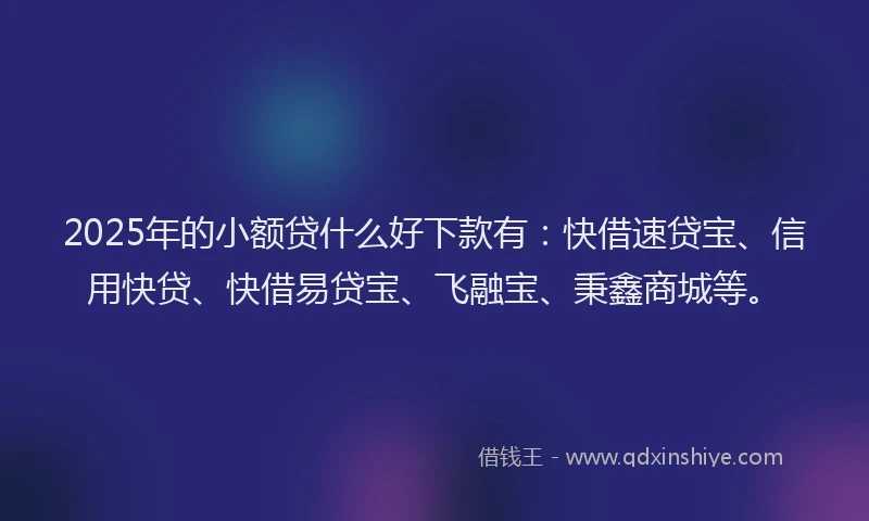 2025年的小额贷什么好下款有：快借速贷宝、信用快贷、快借易贷宝、飞融宝、秉鑫商城等。
