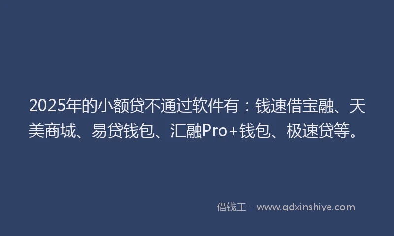 2025年的小额贷不通过软件有：钱速借宝融、天美商城、易贷钱包、汇融Pro+钱包、极速贷等。