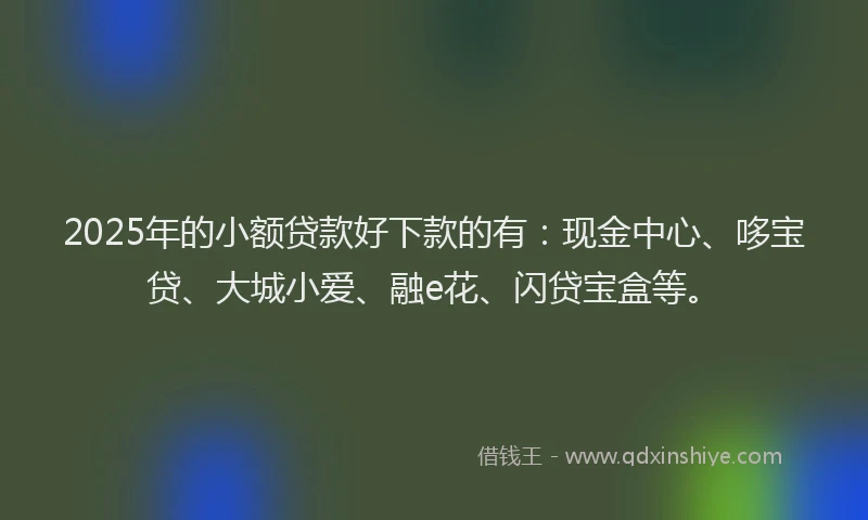 2025年的小额贷款好下款的有：现金中心、哆宝贷、大城小爱、融e花、闪贷宝盒等。